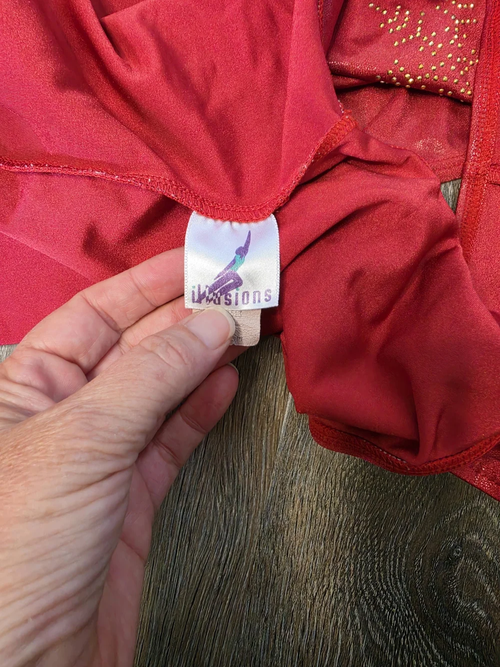 Illusions Red Shimmer Gold Rhinestone Snowflake Gymnastics Leotard Adult Medium